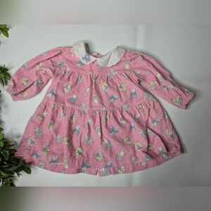 Vintage Osh Kosh Corduroy Bunnies On Ice Pink Dress Size 12 Months